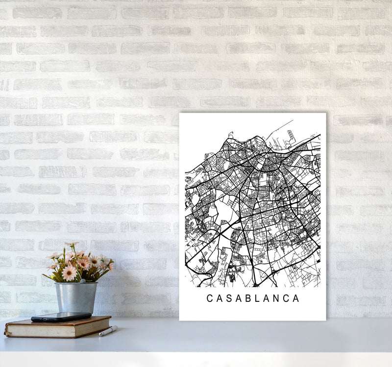 Casablanca Map Art Print by Pixy Paper A2 Black Frame