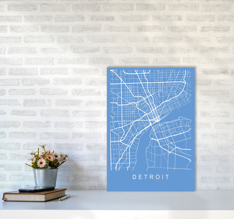 Detroit Map Blueprint Art Print by Pixy Paper A2 Black Frame
