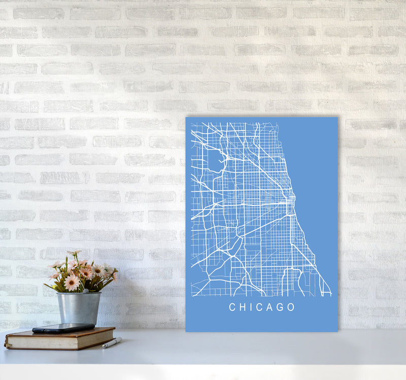 Chicago Map Blueprint Art Print by Pixy Paper A2 Black Frame