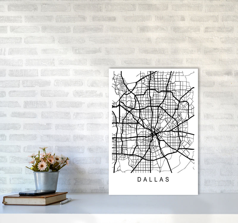 Dallas Map Art Print by Pixy Paper A2 Black Frame