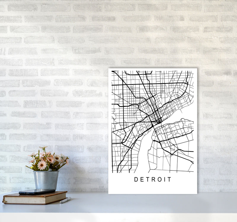 Detroit Map Art Print by Pixy Paper A2 Black Frame