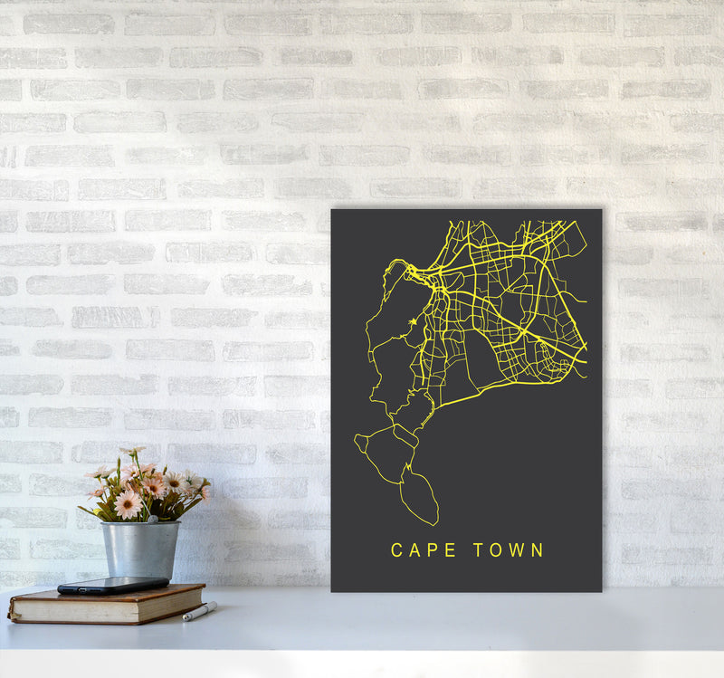 Cape Town Map Neon Art Print by Pixy Paper A2 Black Frame
