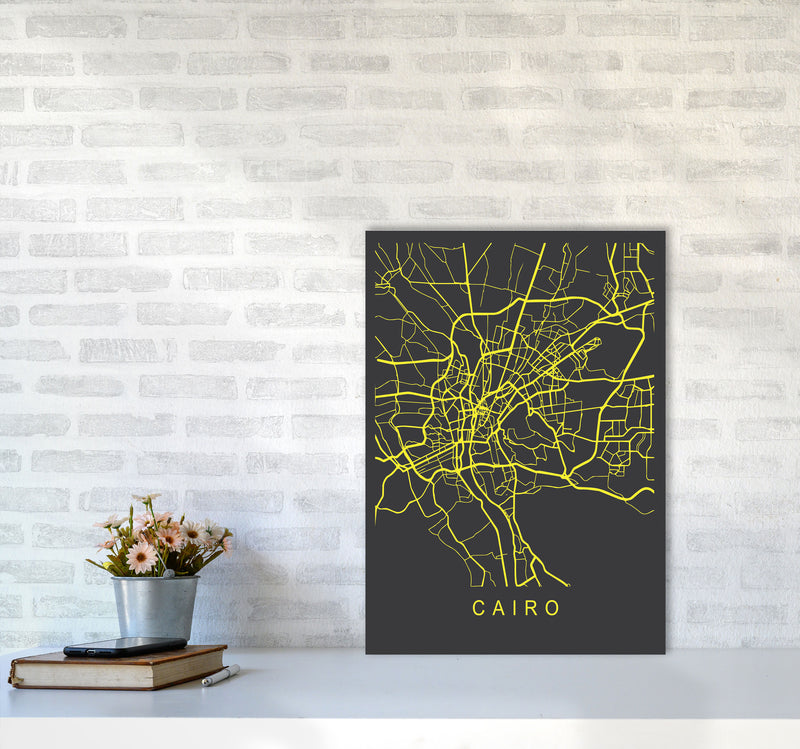 Cairo Map Neon Art Print by Pixy Paper A2 Black Frame