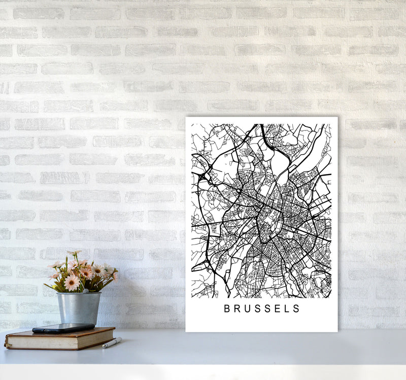 Brussels Map Art Print by Pixy Paper A2 Black Frame