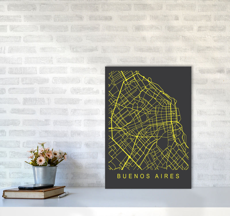 Buenos Aires Map Neon Art Print by Pixy Paper A2 Black Frame