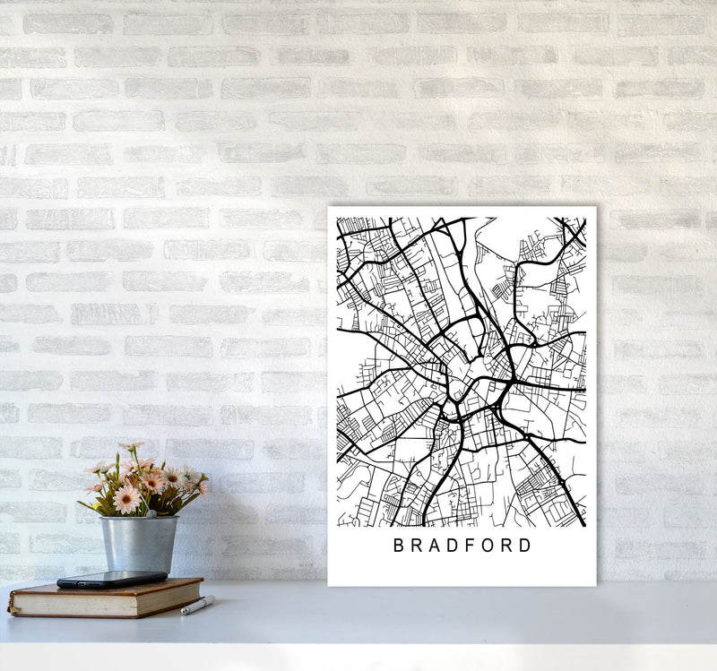 Bradford Map Art Print by Pixy Paper A2 Black Frame
