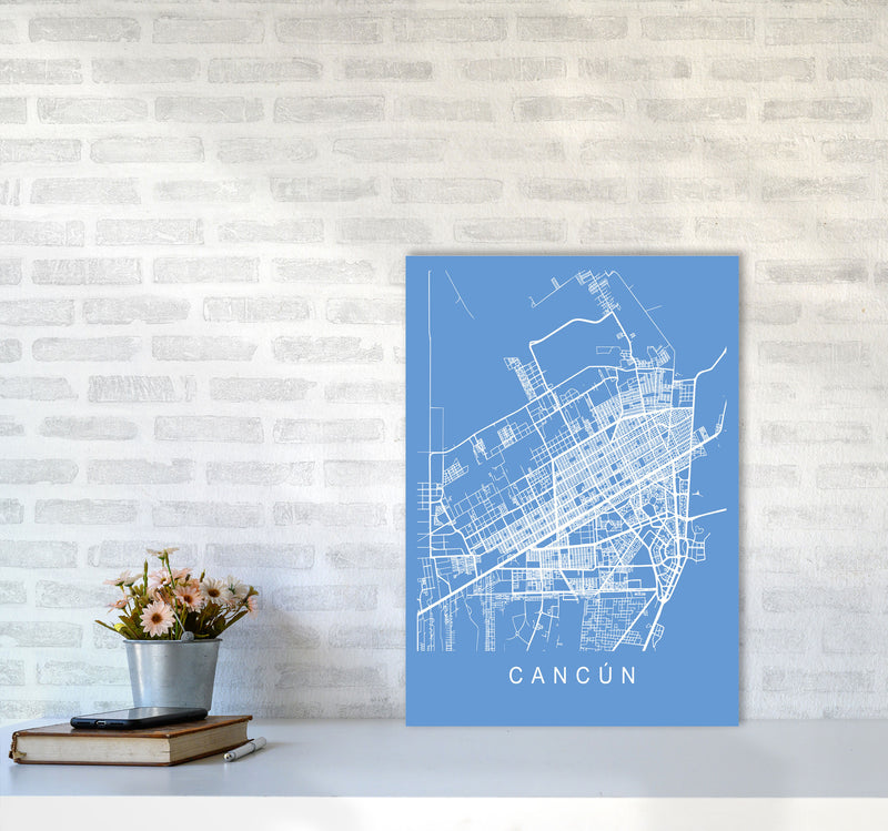 Cancun Map Blueprint Art Print by Pixy Paper A2 Black Frame