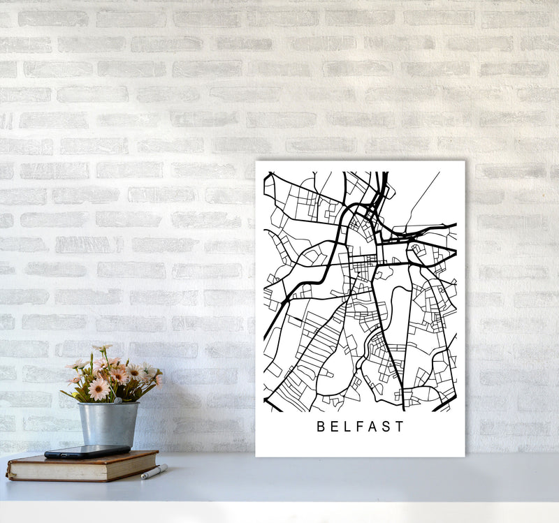 Belfast Map Art Print by Pixy Paper A2 Black Frame