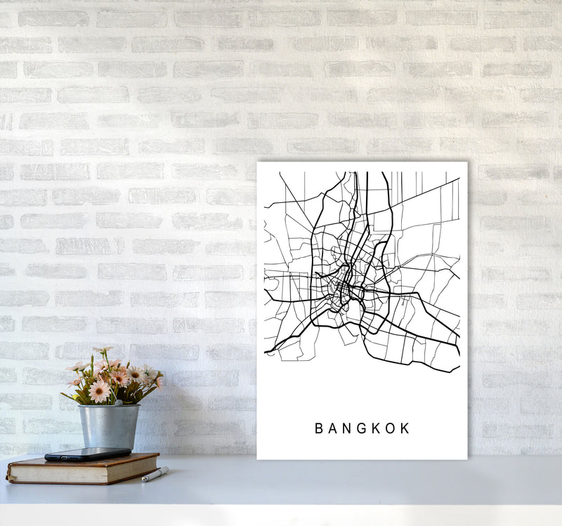 Bangkok Map Art Print by Pixy Paper A2 Black Frame