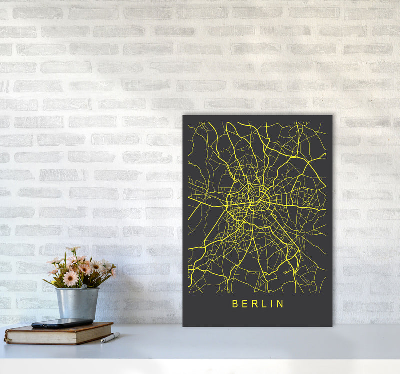 Berlin Map Neon Art Print by Pixy Paper A2 Black Frame