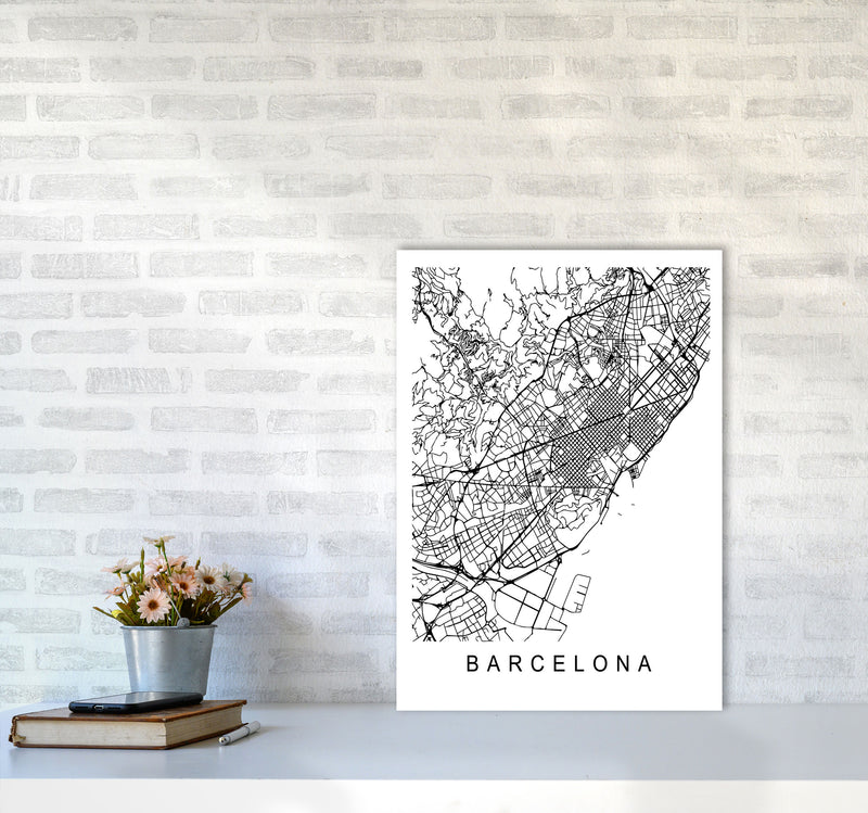 Barcelona Map Art Print by Pixy Paper A2 Black Frame