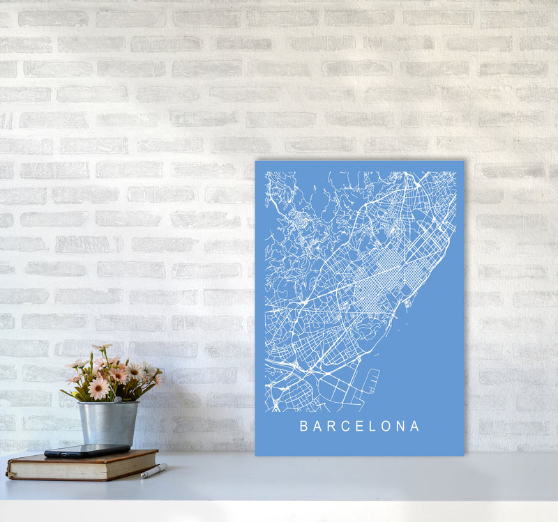 Barcelona Map Blueprint Art Print by Pixy Paper A2 Black Frame