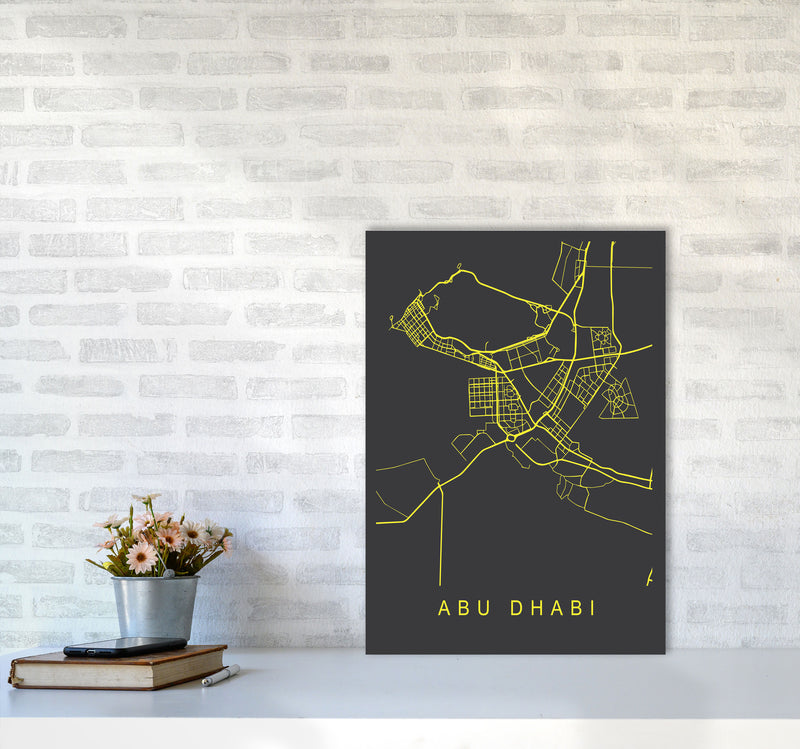 Abu Dhabi Map Neon Art Print by Pixy Paper A2 Black Frame