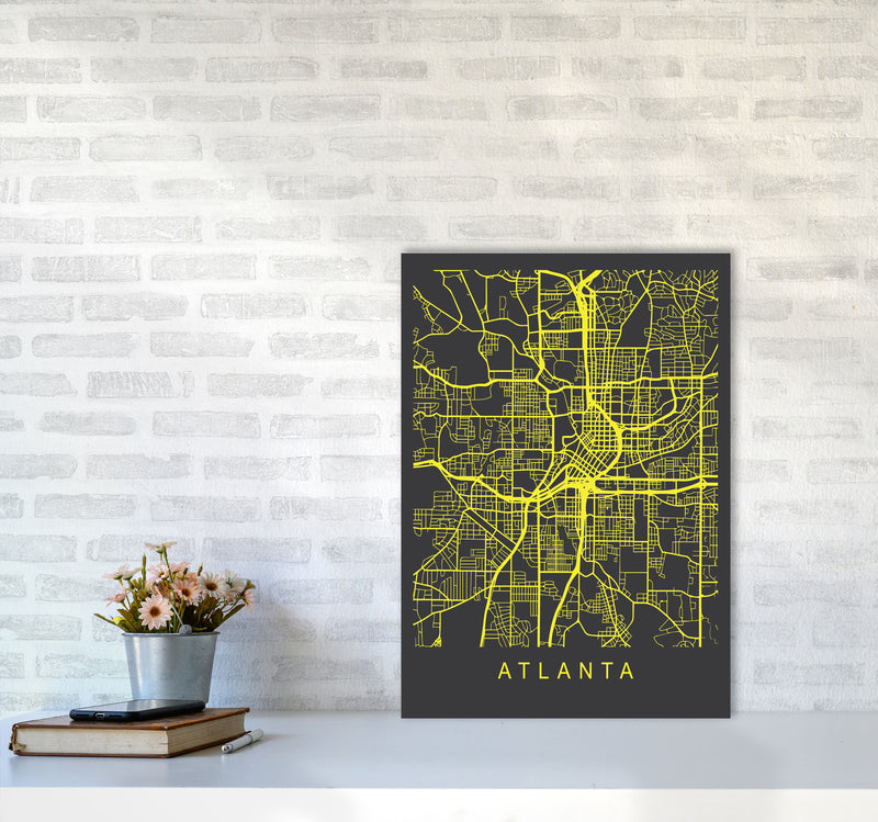 Atlanta Map Neon Art Print by Pixy Paper A2 Black Frame