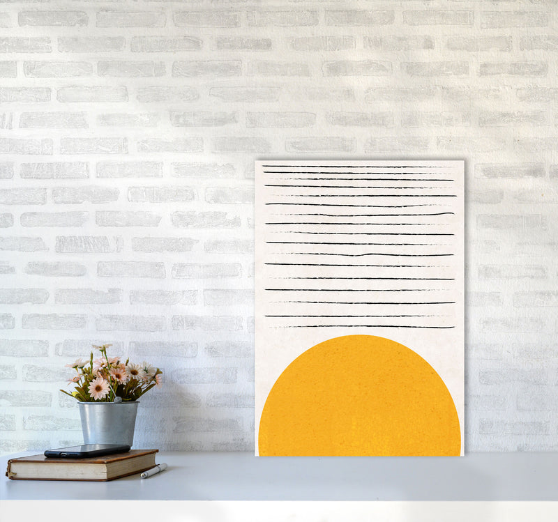 Sun lines mustard Art Print by Pixy Paper A2 Black Frame