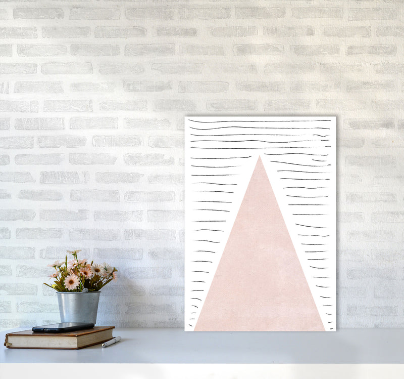 Mountains lines pink cotton Art Print by Pixy Paper A2 Black Frame