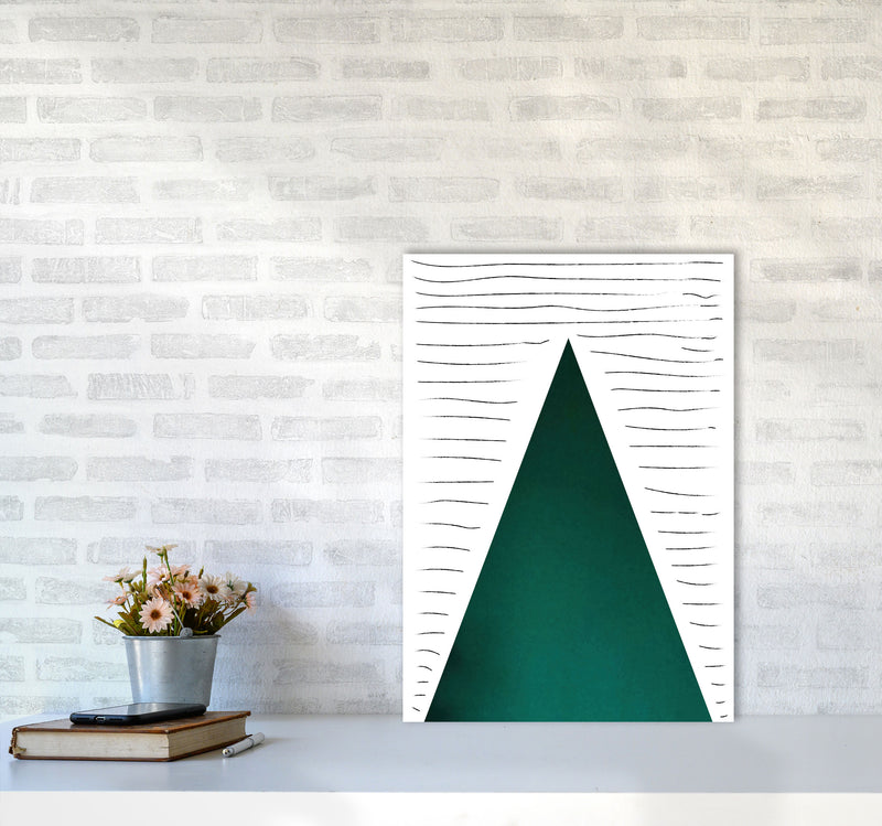 Mountain lines emerald Art Print by Pixy Paper A2 Black Frame
