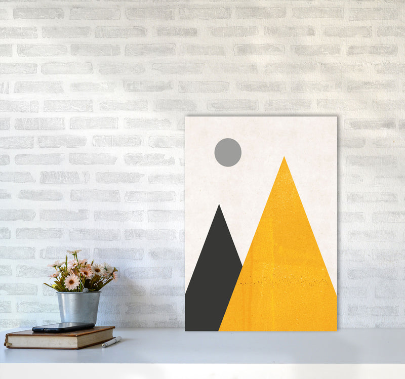 Mountains and moon mustard Art Print by Pixy Paper A2 Black Frame