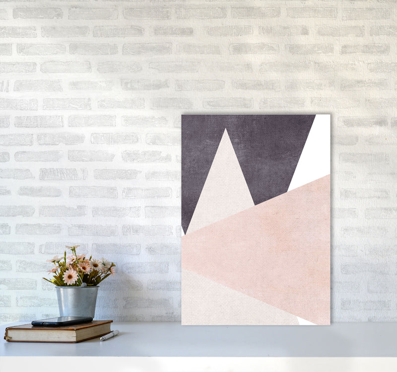 Large triangles pink cotton Art Print by Pixy Paper A2 Black Frame