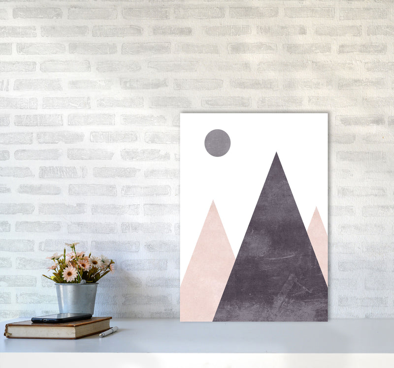 Mountains and moon pink cotton Art Print by Pixy Paper A2 Black Frame