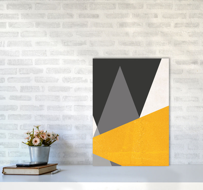 Large triangles mustard Art Print by Pixy Paper A2 Black Frame