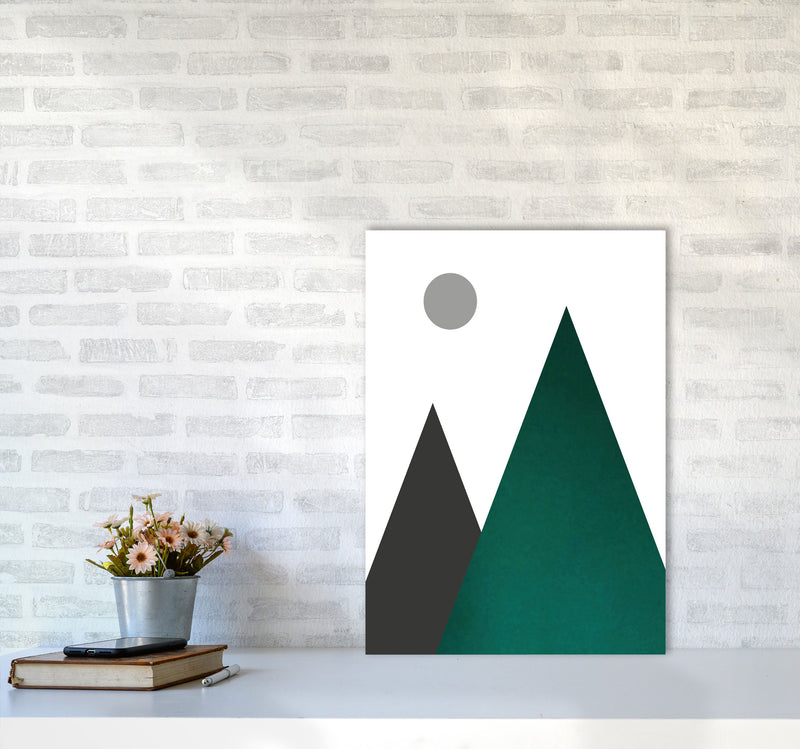 Mountains and moon emerald Art Print by Pixy Paper A2 Black Frame