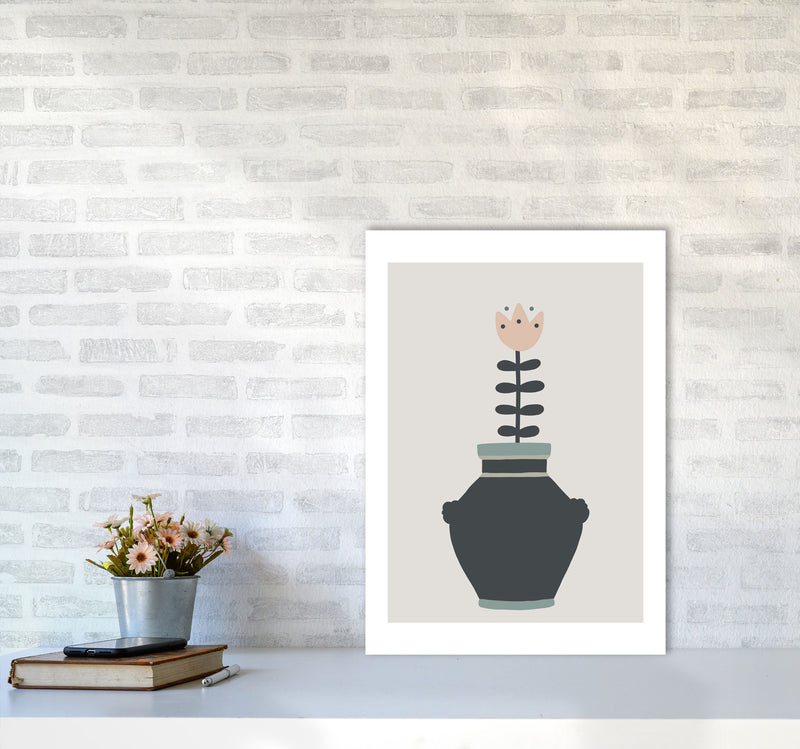 Inspired Plant Pot Stone Art Print by Pixy Paper A2 Black Frame