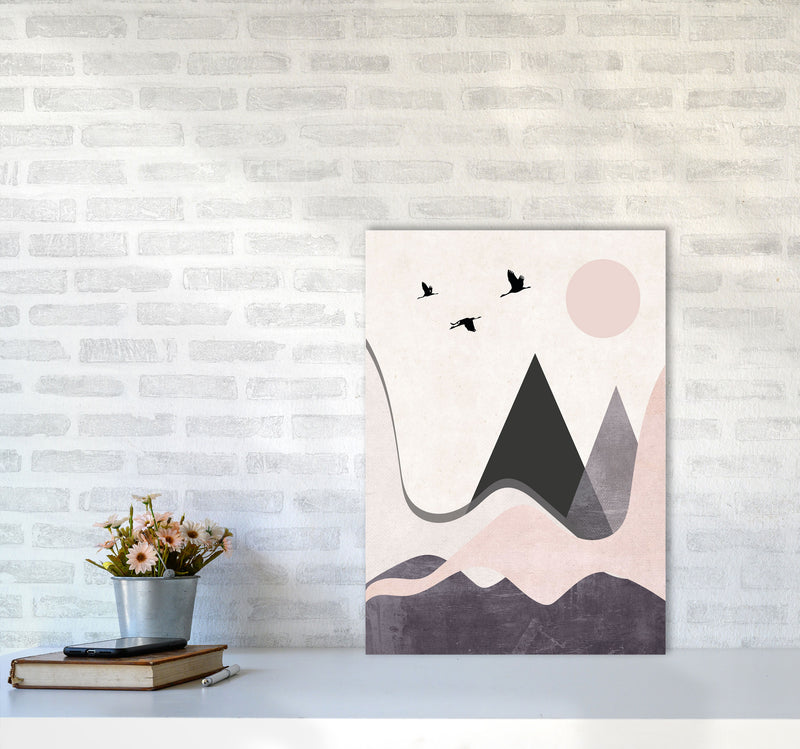 Hills and mountains pink cotton Art Print by Pixy Paper A2 Black Frame