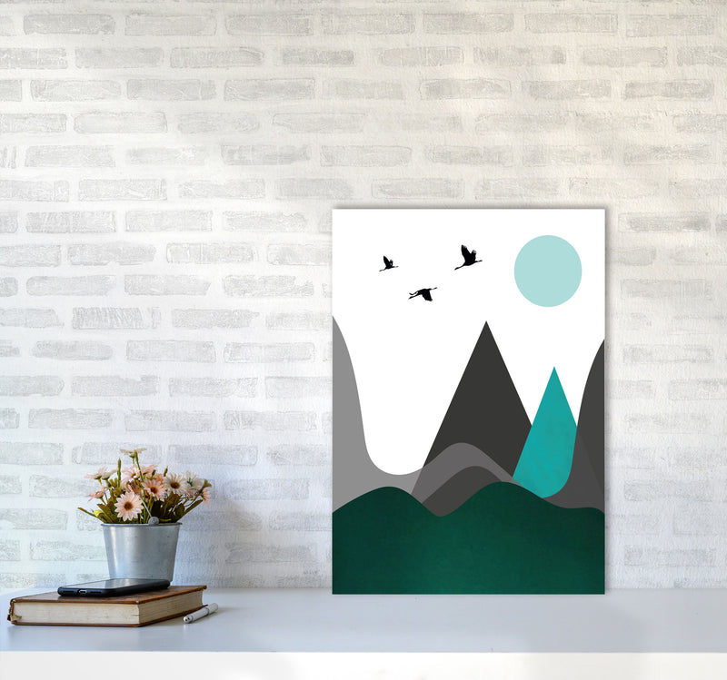 Hills and mountains emerald Art Print by Pixy Paper A2 Black Frame