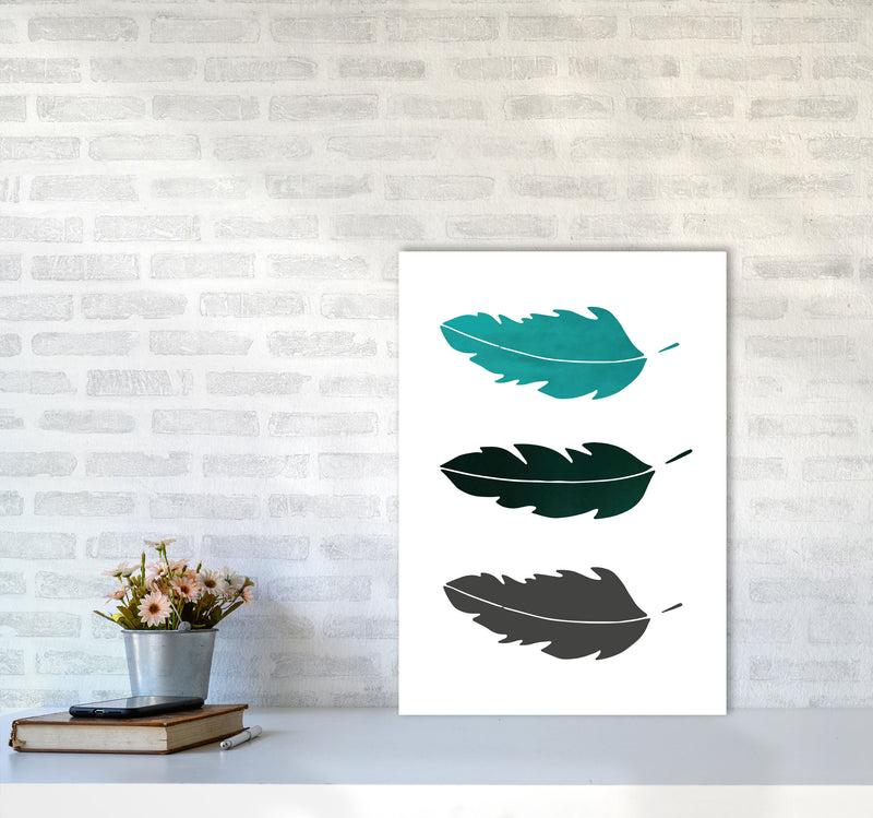 Feathers Emerald Art Print by Pixy Paper A2 Black Frame