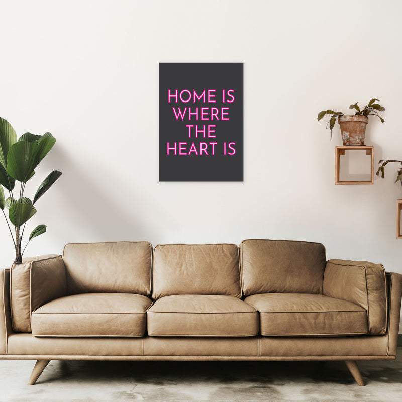Home Is Where The Heart Is Neon Art Print by Pixy Paper A2 Black Frame