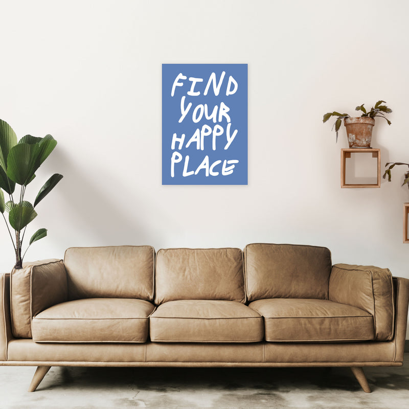 Find Your Happy Place Blue Art Print by Pixy Paper A2 Black Frame
