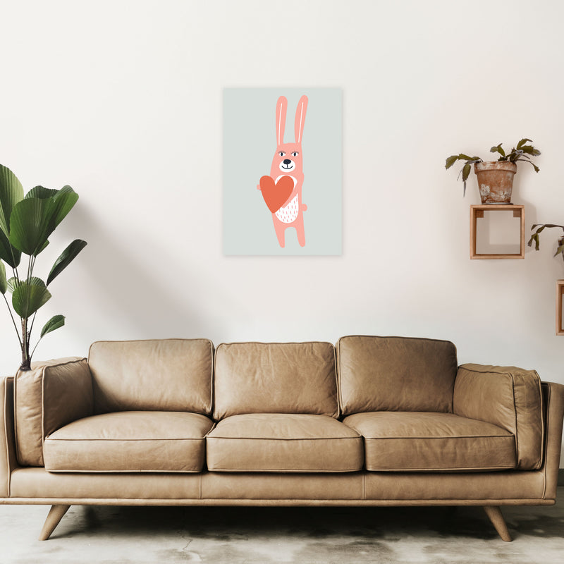 Bunny with heart Neutral kids Art Print by Pixy Paper A2 Black Frame