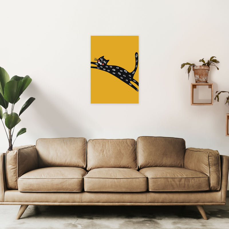 Mustard Cat Art Print by Pixy Paper A2 Black Frame