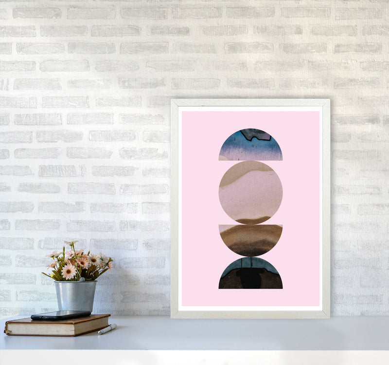 Abstract Circles Pink Background Modern Print A2 Oak Frame