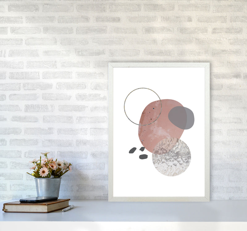 Peach, Sand And Glass Abstract Shapes Modern Print A2 Oak Frame