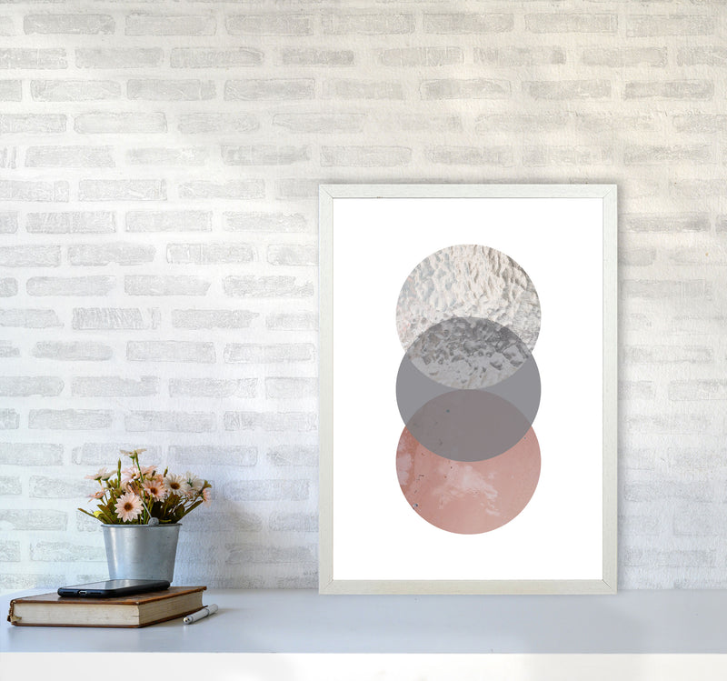 Peach, Sand And Glass Abstract Circles Modern Print A2 Oak Frame