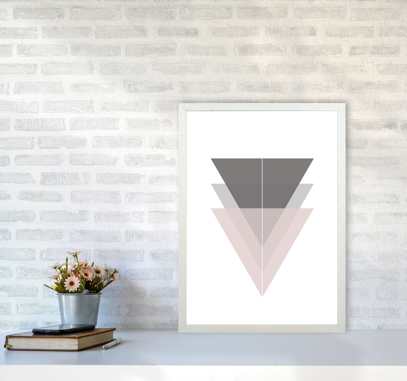 Black, Grey and Pink Abstract Triangles Modern Print A2 Oak Frame