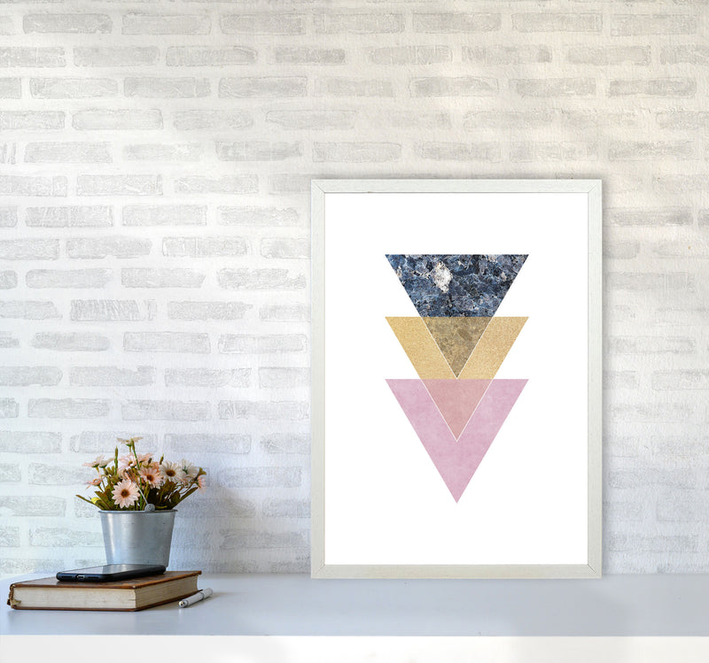 Blue, Gold And Pink Abstract Triangles Modern Print A2 Oak Frame