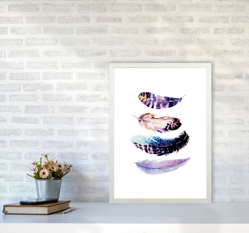 Purple Bird Feathers Abstract Modern Print A2 Oak Frame
