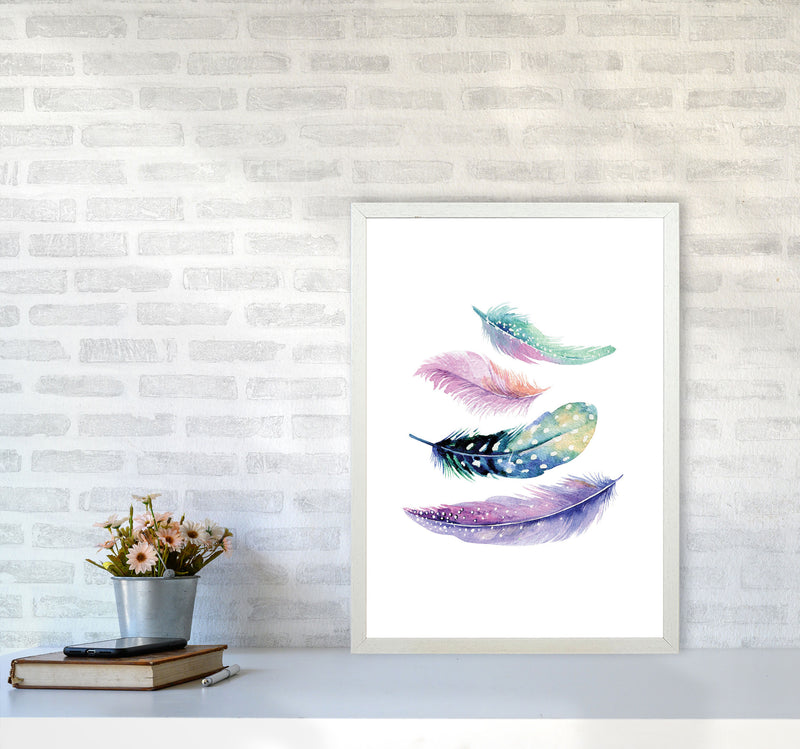 Turquoise And Purple Bird Feathers Abstract Modern Print A2 Oak Frame