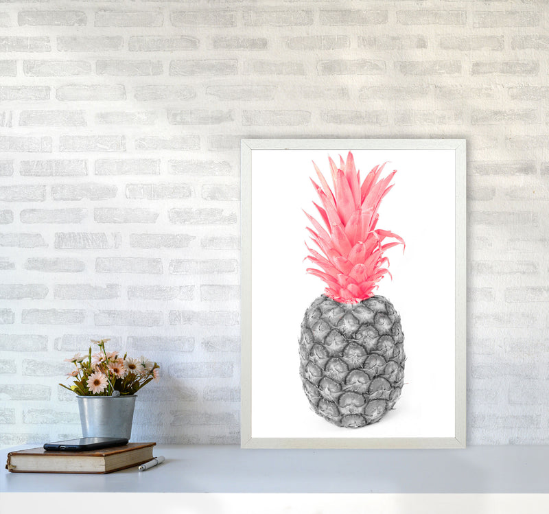 Black And Pink Pineapple Abstract Modern Print, Framed Kitchen Wall Art A2 Oak Frame