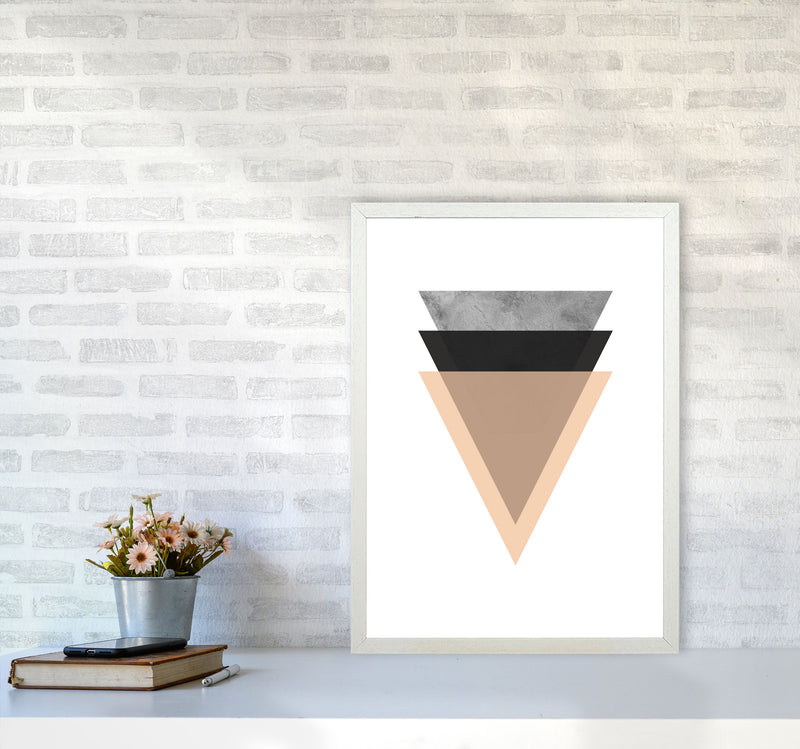 Peach And Black Abstract Triangles Modern Print A2 Oak Frame