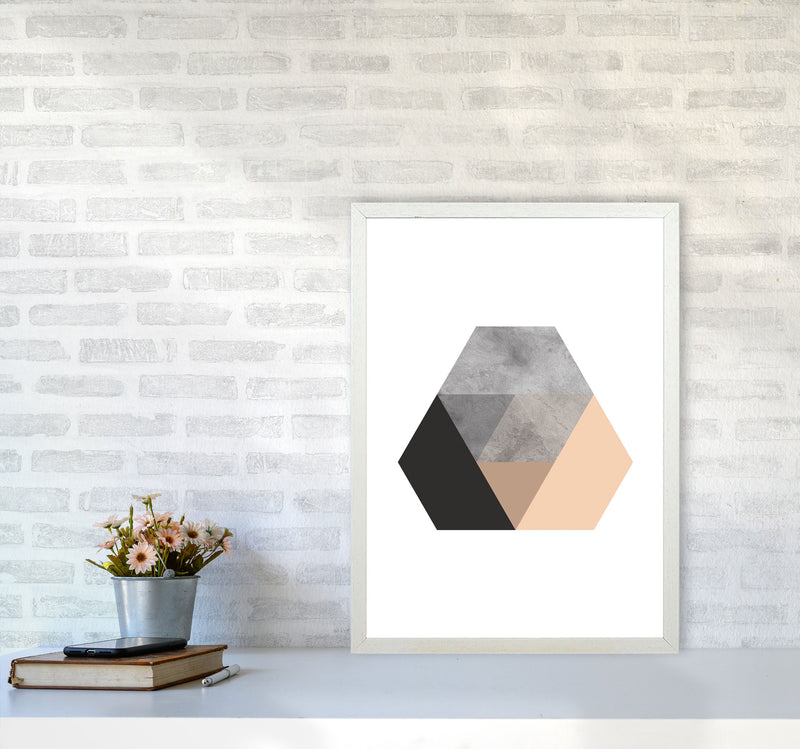 Peach And Black Abstract Hexagon Modern Print A2 Oak Frame