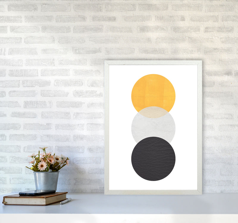 Yellow And Black Abstract Circles Modern Print A2 Oak Frame