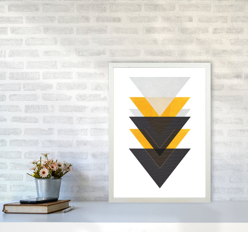 Yellow And Black Abstract Triangles Modern Print A2 Oak Frame
