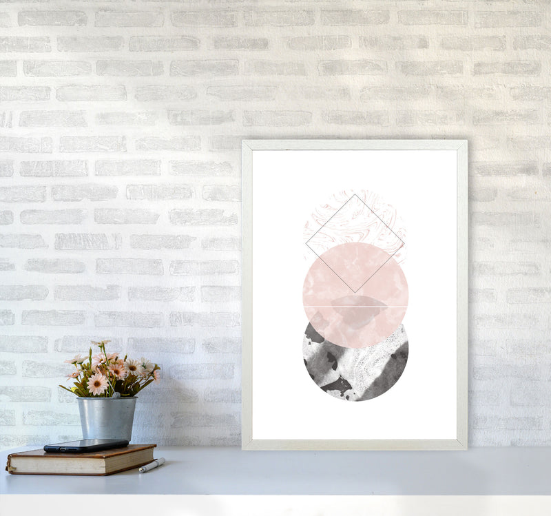 Black And Pink Marble Abstract Circles Modern Print A2 Oak Frame