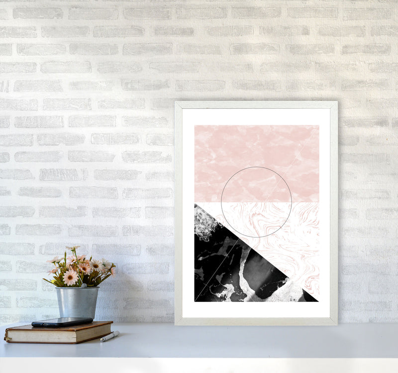 Black And Pink Marble Abstract Rectangle Shapes Modern Print A2 Oak Frame