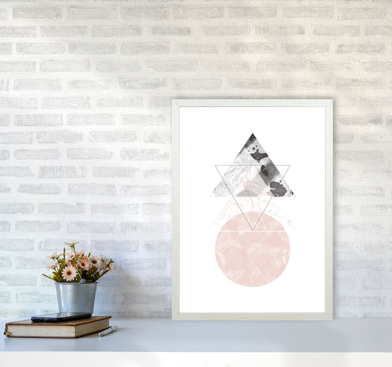 Black And Pink Marble Abstract Triangle And Circle Modern Print A2 Oak Frame