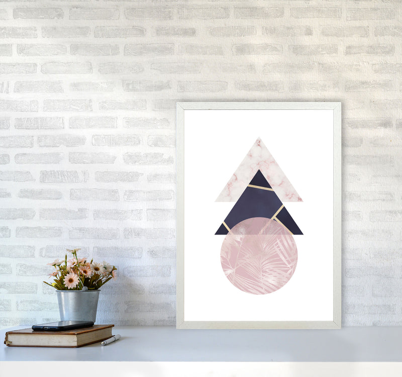 Pink And Navy Marble Abstract Triangles And Circle Modern Print A2 Oak Frame